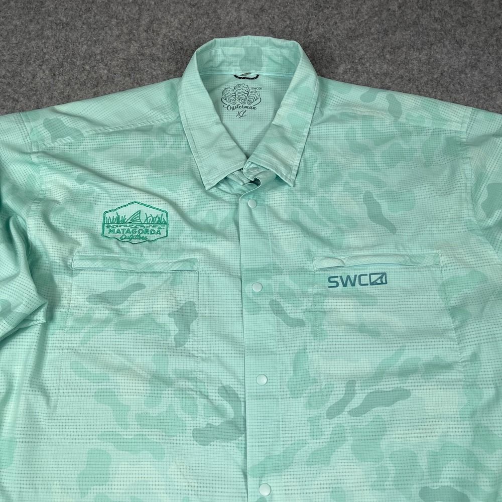 SWC OYSTERMAN Professional Fishing Snap Shirt  Zip Pockets Green XL Logo
